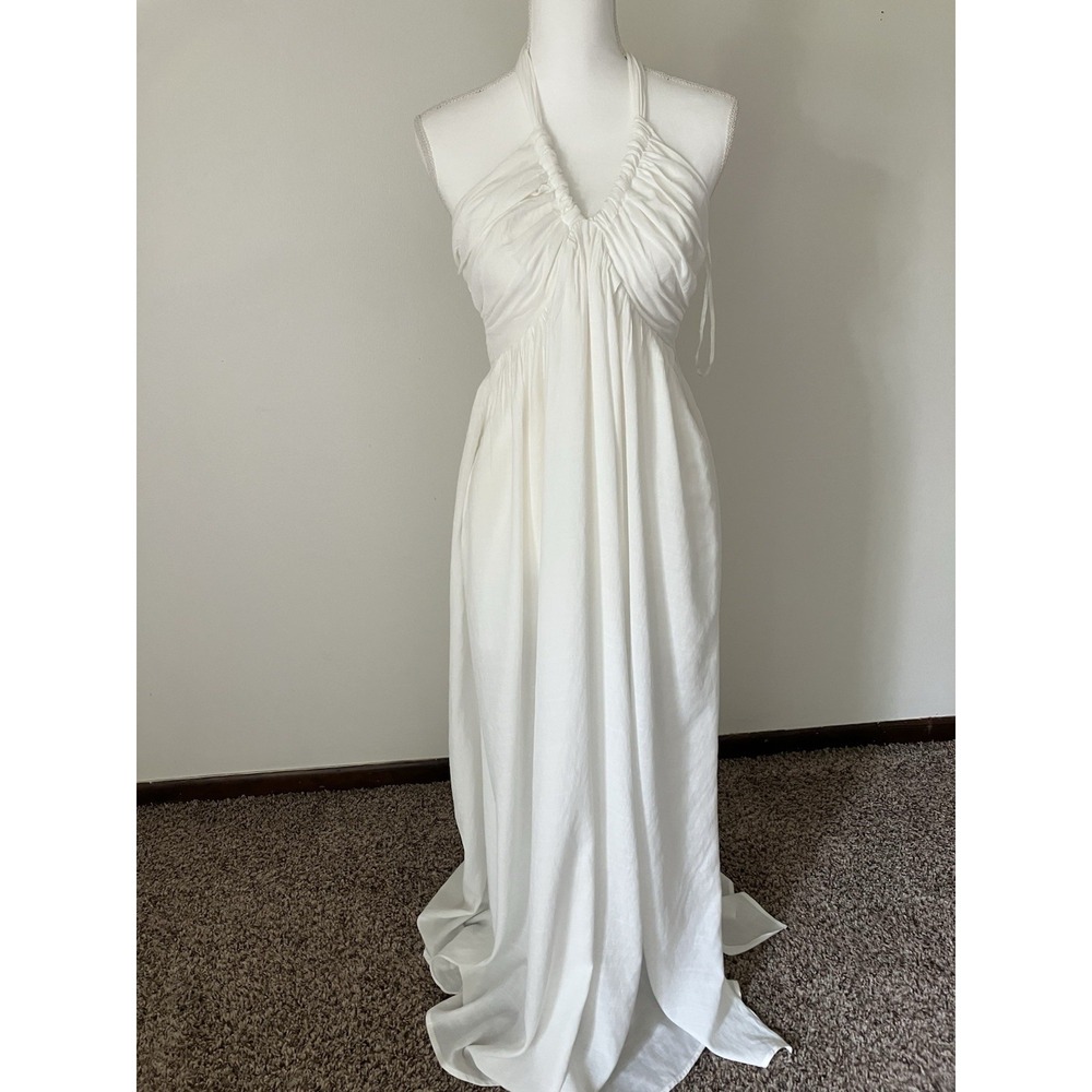 Mustard Seed White Layer Halter Maxi Size Large Costal Boho